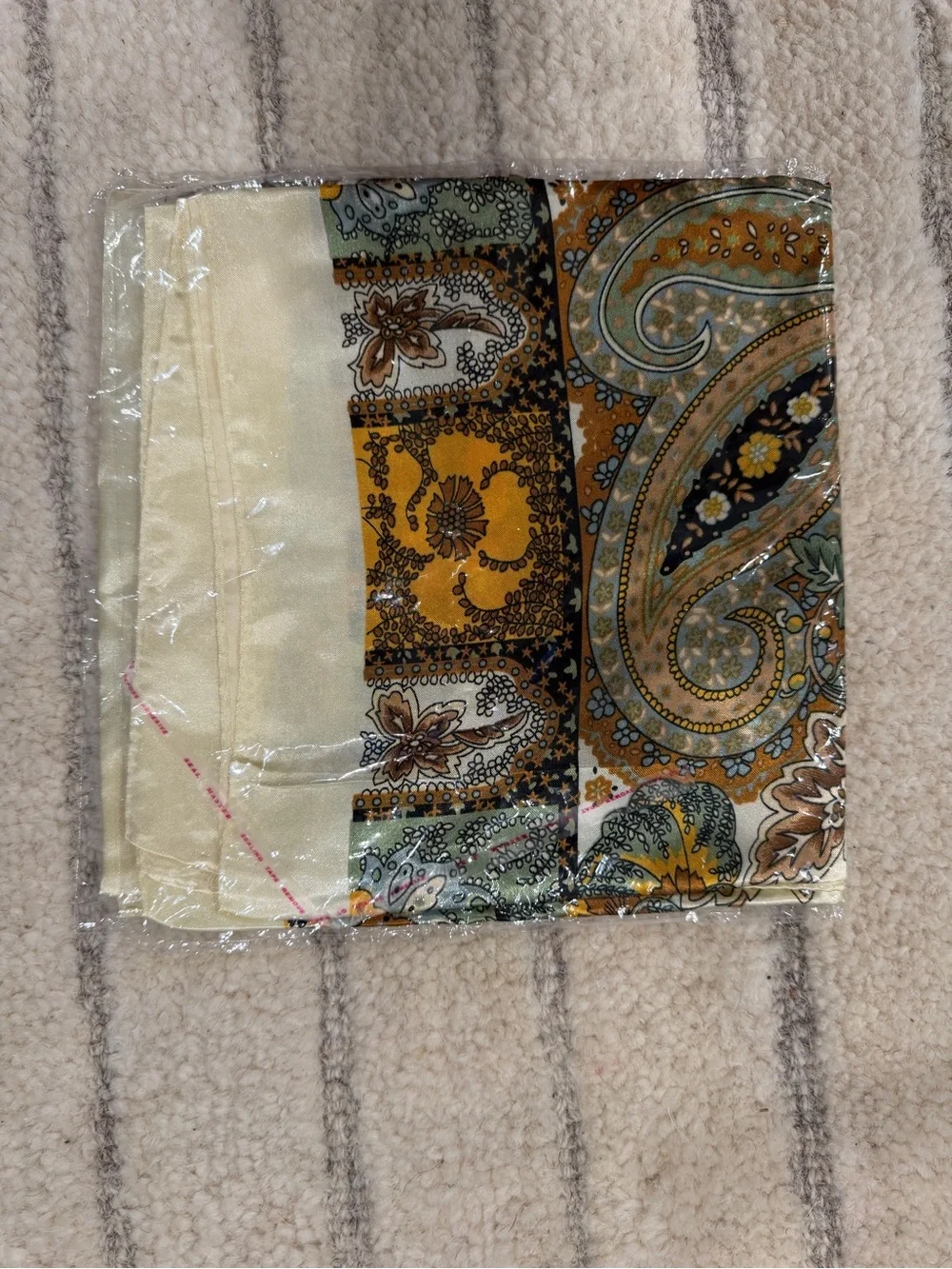 Paisley Print Silk Scarf in Mustard and Sage